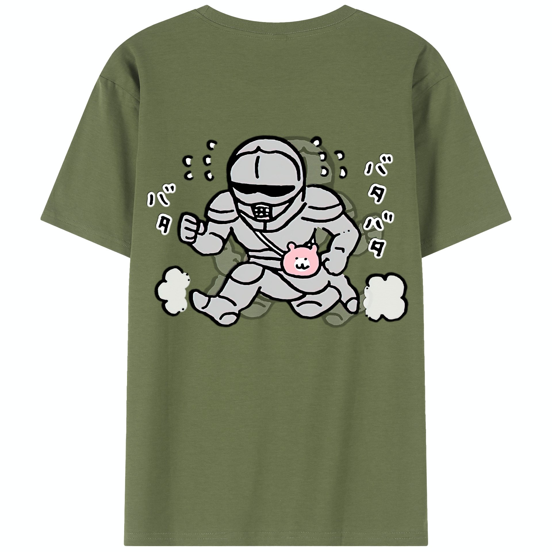 （画像用） ちいかわ 労働の鎧さん Chii-kawa Mr. Armor of Labor 綿100％半袖Tシャツ（背面プリント）